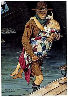 Norman Rockwell's painting of a Scout rescuing a child from a flood