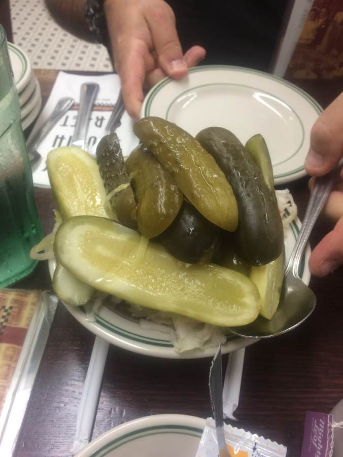 A plate of pickles at Famous 4th St. Deli
