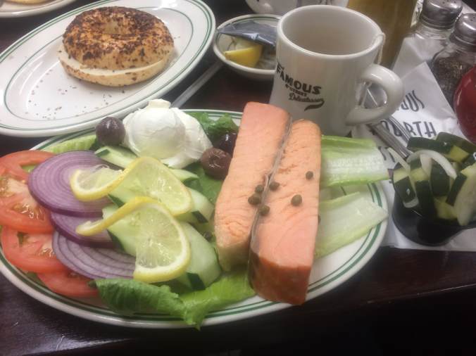 The Kippered Lox Platter with Onion Bagel and Tea