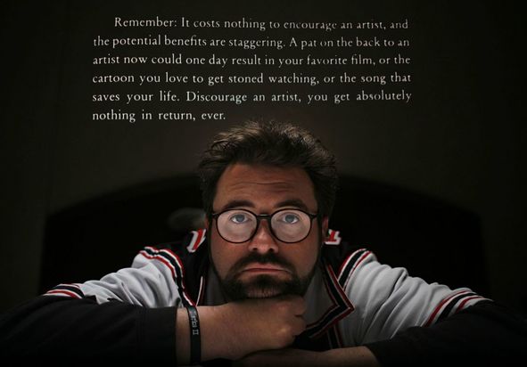 A picture of Kevin Smith with the quote, 