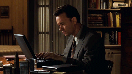 Animated GIF of Tom Hanks at a laptop