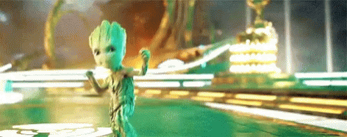 Animated GIF of Baby Groot dancing in Guardians of the Galaxy Vol. 2