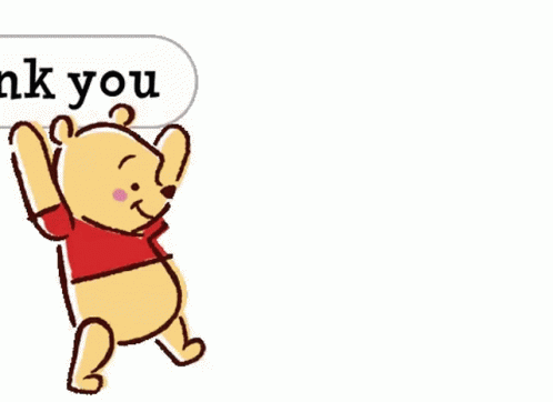Animated GIF of Winnie the Pooh and Piglet carrying a text balloon that says "Thank You" and then bowing.