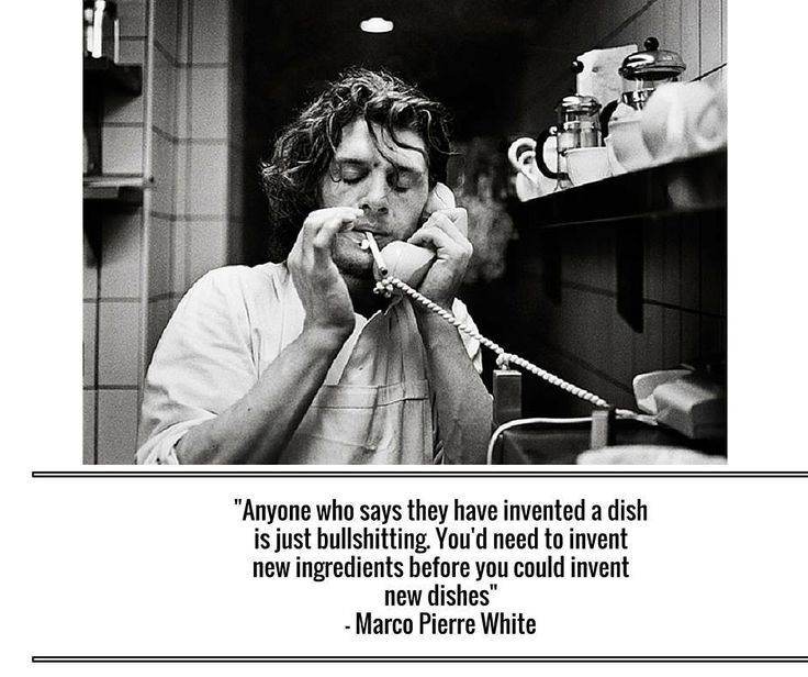 Quote meme of a young Marco Pierre White talking the phone in the kitchen and smoking. Quote reads, "Anyone who says they have invented a disk is just bullshitting. You'd need to invent new ingredients before you could invent a new dish."